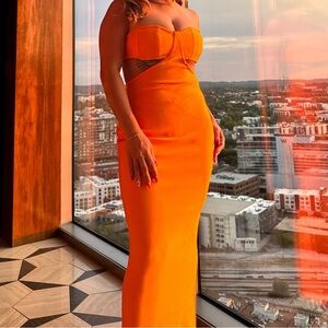 Elegant Orange Halter Dress